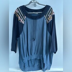 Free People Blue Mixed Material Sweatshirt